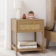 ID MARKET - Lot de 2 tables de chevet HANAE vintage 1 tiroir avec tablette effet naturel cannage - vignette