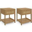 ID MARKET - Lot de 2 tables de chevet HANAE vintage 1 tiroir avec tablette effet naturel cannage - vignette