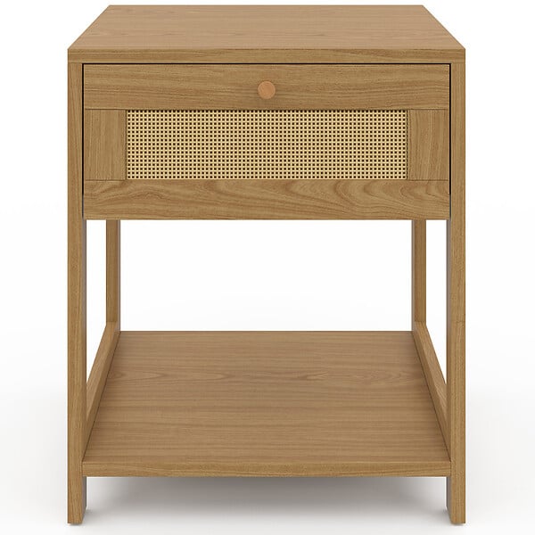 ID MARKET - Lot de 2 tables de chevet HANAE vintage 1 tiroir avec tablette effet naturel cannage - large