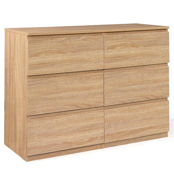ID MARKET - Commode 6 tiroirs TOMI 110 cm bois façon hêtre - large