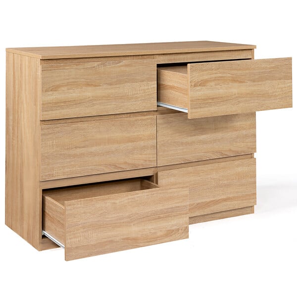 ID MARKET - Commode 6 tiroirs TOMI 110 cm bois façon hêtre - large