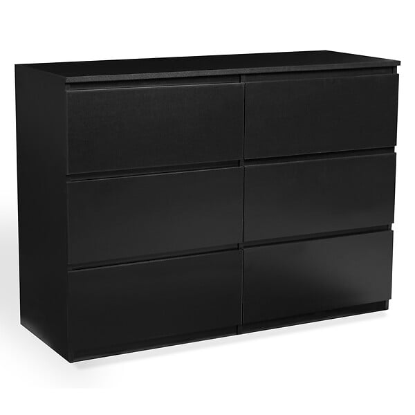 ID MARKET - Commode 6 tiroirs TOMI 110 cm bois noir - large