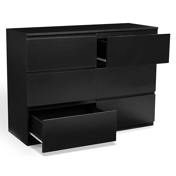 ID MARKET - Commode 6 tiroirs TOMI 110 cm bois noir - large