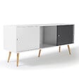ID MARKET - Buffet bas scandinave 135 cm EFFIE 3 portes bois blanc et gris - vignette