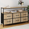 ID MARKET - Commode 6 tiroirs en tissu UTAH 115 CM avec niche effet lattes meuble de rangement design industriel - vignette