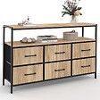 ID MARKET - Commode 6 tiroirs en tissu UTAH 115 CM avec niche effet lattes meuble de rangement design industriel - vignette