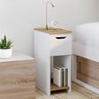 ID MARKET - Lot de 2 tables de chevet étroites ANOUK 1 tiroir avec niche blanc et bois - vignette