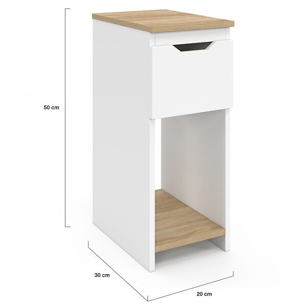 ID MARKET - Lot de 2 tables de chevet étroites ANOUK 1 tiroir avec niche blanc et bois - large