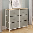 ID MARKET - Commode 6 tiroirs en tissu ALTA 80 cm gris clair et plateau effet bois design industriel - vignette