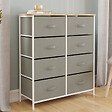 ID MARKET - Commode 8 tiroirs en tissu ALTA 80 cm gris clair et plateau effet bois design industriel - vignette