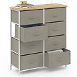 ID MARKET - Commode 8 tiroirs en tissu ALTA 80 cm gris clair et plateau effet bois design industriel - vignette