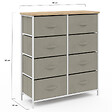 ID MARKET - Commode 8 tiroirs en tissu ALTA 80 cm gris clair et plateau effet bois design industriel - vignette