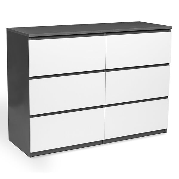 ID MARKET - Commode 6 tiroirs TOMI 110 cm bois gris et blanc - large