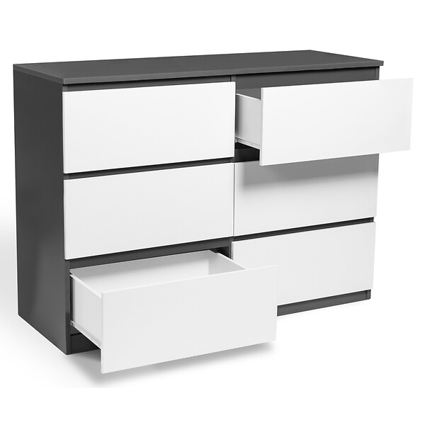 ID MARKET - Commode 6 tiroirs TOMI 110 cm bois gris et blanc - large