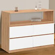 ID MARKET - Commode 4 tiroirs TOMI 100 cm avec niche façon hêtre et blanc - vignette