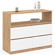 ID MARKET - Commode 4 tiroirs TOMI 100 cm avec niche façon hêtre et blanc - vignette