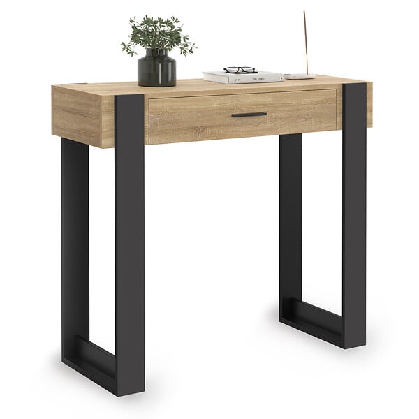ID MARKET - Console 1 tiroir PHOENIX bois et noir - large
