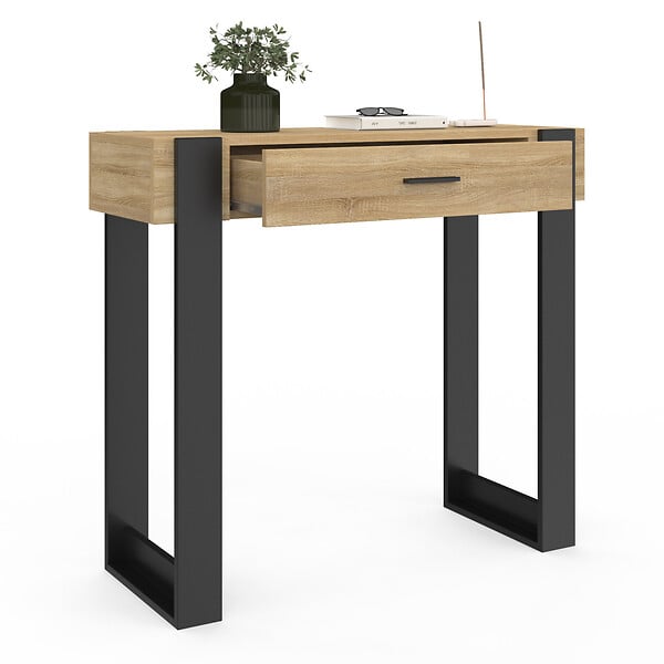 ID MARKET - Console 1 tiroir PHOENIX bois et noir - large