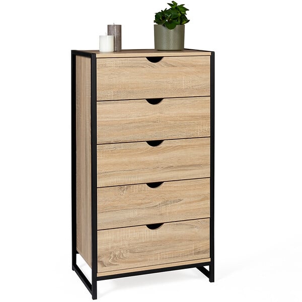 ID MARKET - Chiffonnier 5 tiroirs DETROIT 60 cm commode semainier design industriel - large