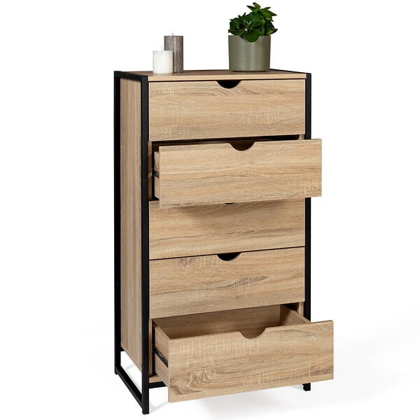ID MARKET - Chiffonnier 5 tiroirs DETROIT 60 cm commode semainier design industriel - large