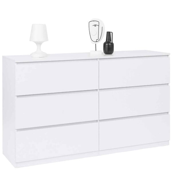 ID MARKET - Commode 6 tiroirs TOMI XXL 140 cm bois blanc - large