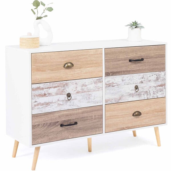ID MARKET - Commode 6 tiroirs BAHIA 115 cm scandinave - large