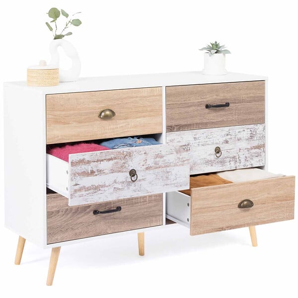 ID MARKET - Commode 6 tiroirs BAHIA 115 cm scandinave - large