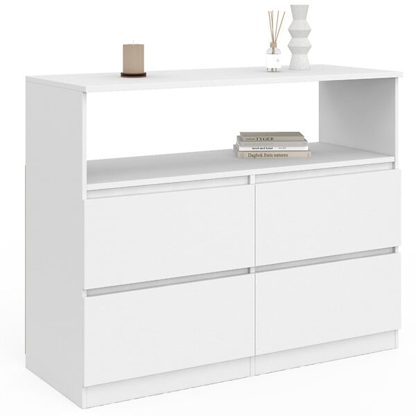 ID MARKET - Commode 4 tiroirs TOMI 100 cm avec niche bois blanc - large