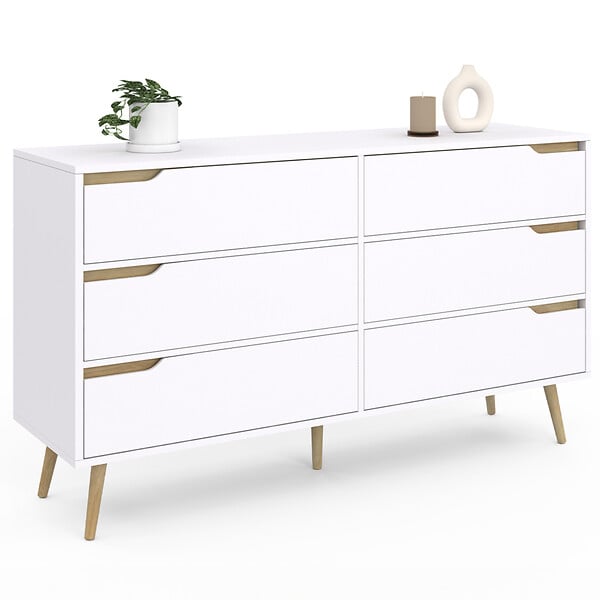 ID MARKET - Commode 6 tiroirs HELSINKI XXL 140 cm scandinave blanc - large