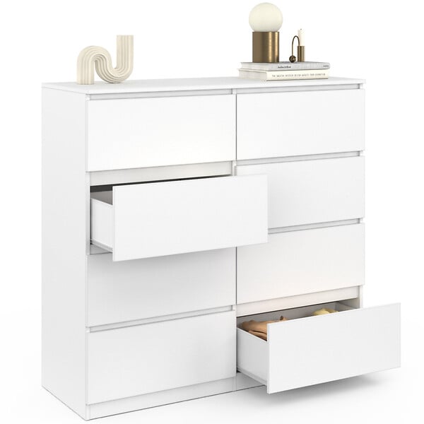 ID MARKET - Commode 8 tiroirs TOMI 110 cm bois blanc - large