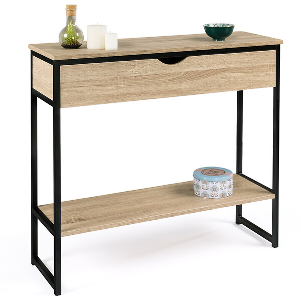 ID MARKET - Console 1 tiroir DETROIT 1 étagère design industriel - large