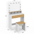 ID MARKET - Coiffeuse ZELIA blanc et hêtre miroir LED avec 4 niches, 1 tiroir et tabouret - vignette