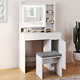 ID MARKET - Coiffeuse ZELIA blanche miroir LED avec rangement, 1 tiroir, 1 caisson de rangement et tabouret rembourré - vignette