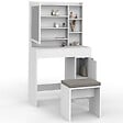 ID MARKET - Coiffeuse ZELIA blanche miroir LED avec rangement, 1 tiroir, 1 caisson de rangement et tabouret rembourré - vignette