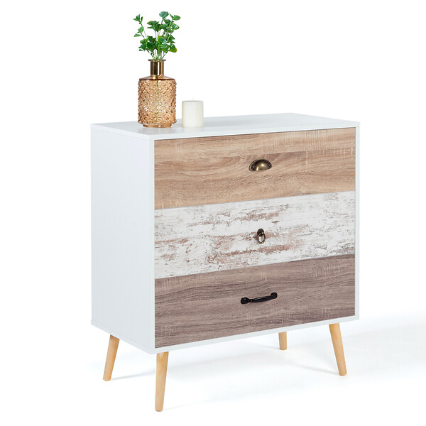 ID MARKET - Commode 3 tiroirs BAHIA 75 cm scandinave - large
