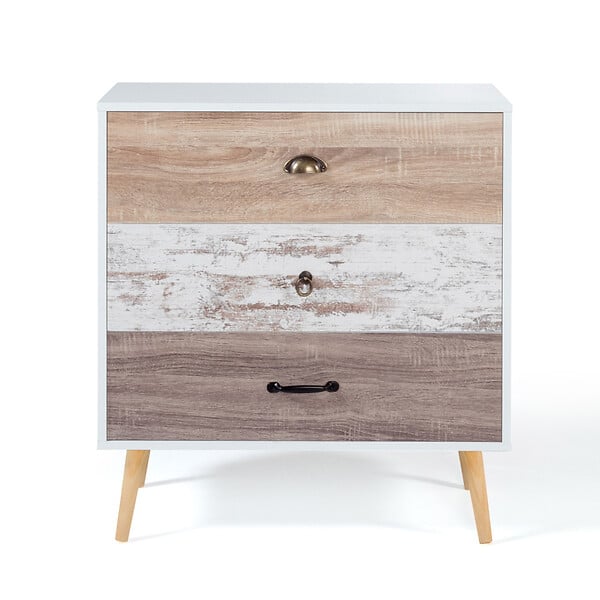ID MARKET - Commode 3 tiroirs BAHIA 75 cm scandinave - large