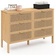 ID MARKET - Commode 6 tiroirs EDHEN 115 cm bois et cannage - vignette