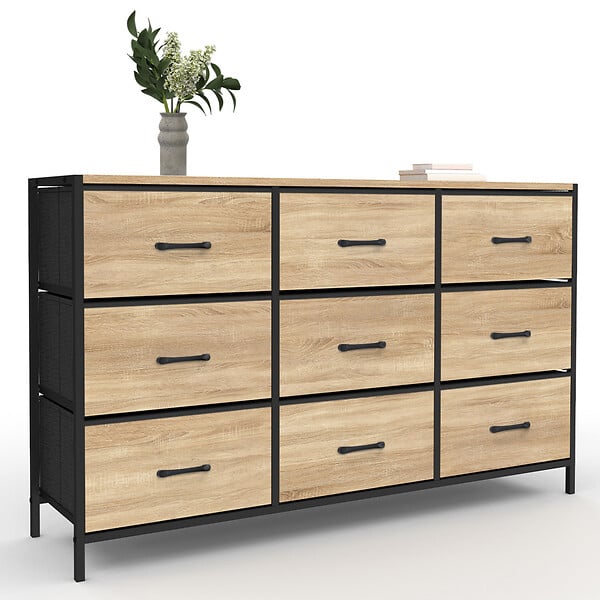 ID MARKET - Commode 9 tiroirs en tissu UTAH 115 cm meuble de rangement design industriel - large