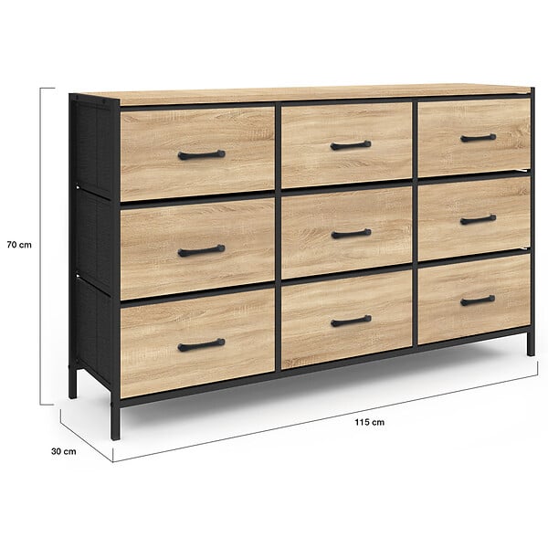 ID MARKET - Commode 9 tiroirs en tissu UTAH 115 cm meuble de rangement design industriel - large