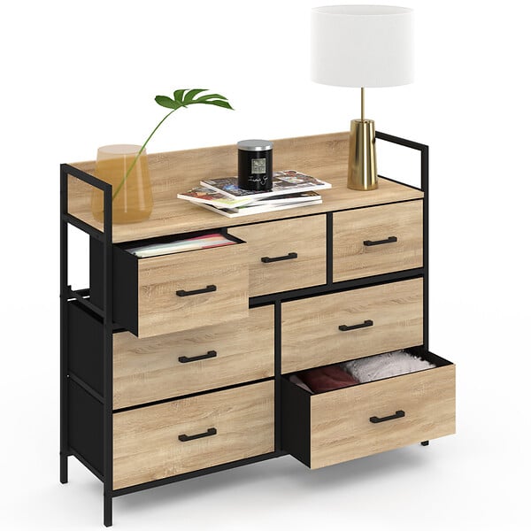 ID MARKET - Commode 7 tiroirs en tissu UTAH 100 cm meuble de rangement design industriel - large