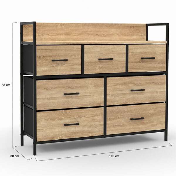 ID MARKET - Commode 7 tiroirs en tissu UTAH 100 cm meuble de rangement design industriel - large