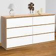 ID MARKET - Commode 6 tiroirs TOMI XXL 140 cm bois façon hêtre et blanc - vignette