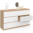 ID MARKET - Commode 6 tiroirs TOMI XXL 140 cm bois façon hêtre et blanc - vignette