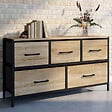 ID MARKET - Commode 5 tiroirs en tissu UTAH H.55 cm meuble de rangement design industriel - vignette