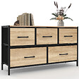 ID MARKET - Commode 5 tiroirs en tissu UTAH H.55 cm meuble de rangement design industriel - vignette