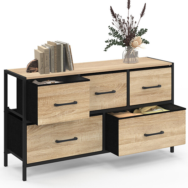 ID MARKET - Commode 5 tiroirs en tissu UTAH H.55 cm meuble de rangement design industriel - large