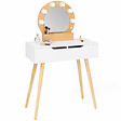 ID MARKET - Coiffeuse scandinave 2 tiroirs HORIA bois et blanc avec miroir LED - vignette