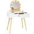 ID MARKET - Coiffeuse scandinave 2 tiroirs HORIA bois et blanc avec miroir LED - vignette