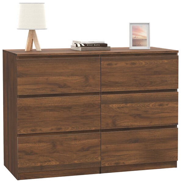 ID MARKET - Commode 6 tiroirs TOMI 110 cm effet noyer - large