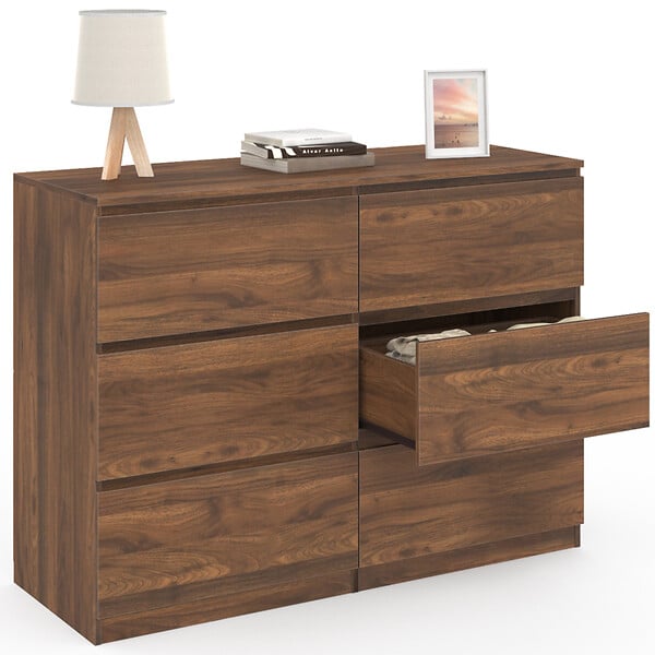 ID MARKET - Commode 6 tiroirs TOMI 110 cm effet noyer - large